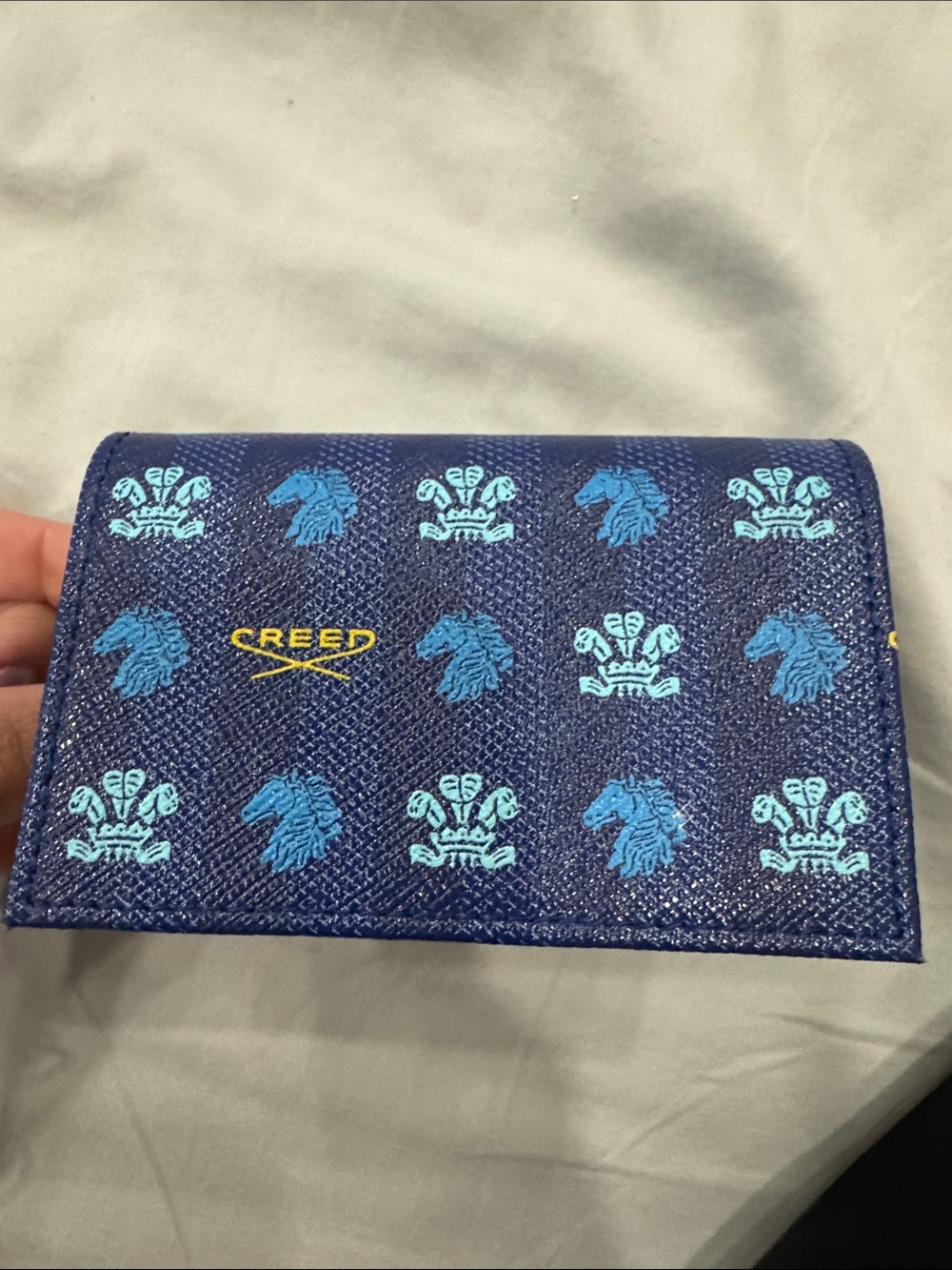 Creed Navy and Light Blue Patterned Card Holder with Gold Logo